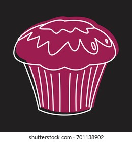 Cupcake bakery product in doodle style icons vector illustration for design and web on black background. Bakery product cupcake vector object for labels and logo