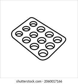 Cupcake Baking Dish in outline style isolated on white background . Kitchen tool icon