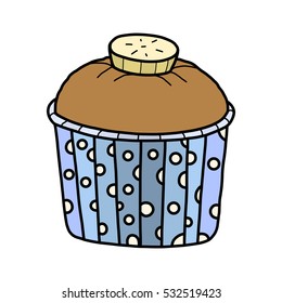 Cupcake with banana, vector illustration 