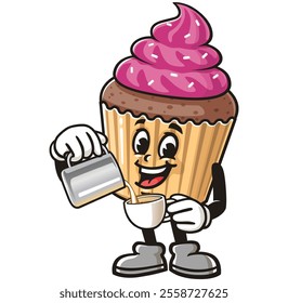 Cupcake as barista,  Cartoon Character Mascot Illustration Vector Clip-art Hand-drawn Logo Design