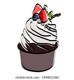 Kuchen mit Beeren und Minze. Vektorgrafik. Muffin.