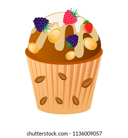 cupcake with berries, nuts on white background
