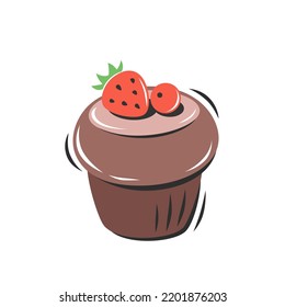 Cupcake and berries. Vector illustration for logo, menu, recipe book, baking shop, cafe, restaurant.
