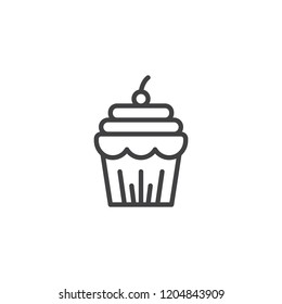 Cupcake with berry outline icon. linear style sign for mobile concept and web design. Thanksgiving cake simple line vector icon. Symbol, logo illustration. Pixel perfect vector graphics