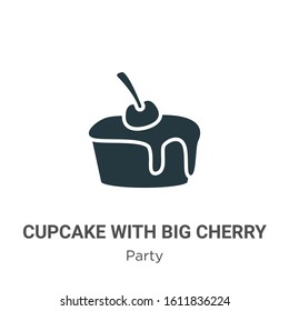 Cupcake with big cherry glyph icon vector on white background. Flat vector cupcake with big cherry icon symbol sign from modern party collection for mobile concept and web apps design.
