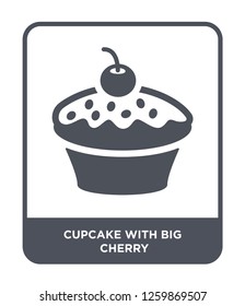 cupcake with big cherry icon vector on white background, cupcake with big cherry trendy filled icons from Party collection, cupcake with big cherry simple element illustration