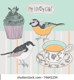 cupcake and birds background