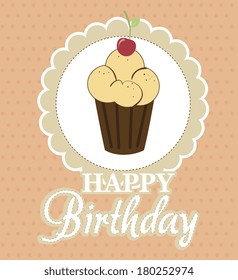 cupcake birthday  design over dot background vector illustration 
