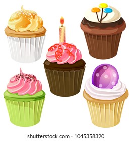 cupcake birthday icon set