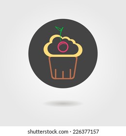cupcake in black circle with shadow. flat design modern vector illustration