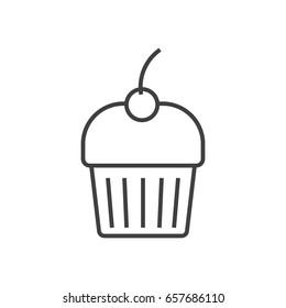 Cupcake black icon. Muffin with cherry.