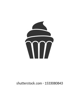 Cupcake Black Isolated Vector Icon. Cupcake With Cream Glyph Symbol.