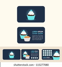cupcake blue color concept business cards, discount and promotional cards/vector