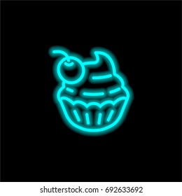 Cupcake blue glowing neon ui ux icon. Glowing sign logo vector