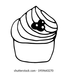 Cupcake with blueberries, vector illustration, doodle hand drawn
