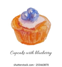 Cupcake with blueberry. Isolated