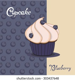 Cupcake blueberry pattern sweet post card or candy bar menu 