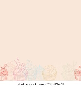Cupcake border pattern. Seamless Sweet food texture. Use as a greeting card