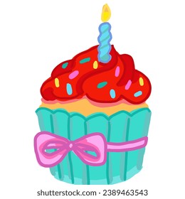 torta de reposo con un doodle de arte de la línea de la vela