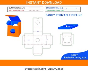 CupCake Box Square Size With Window Dieline Template And 3D Box Design