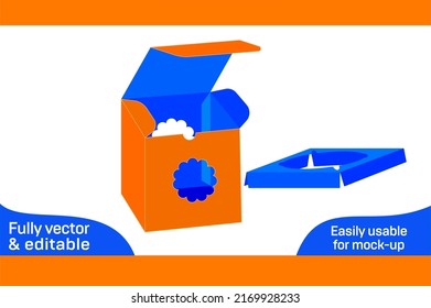 CupCake box square size with window dieline template and 3D box design