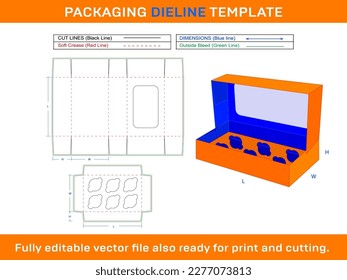 Cupcake Box Window Display 6 Holes Insert Dieline Template