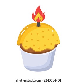 Cupcake mit brennender Kerze, isometrisches Symbol 