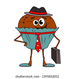 cupcake, the businessman's lawyer in a suit with a suitcase