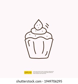 cupcake for cafe concept vector illustration. hand drawing doodle linear icon sign symbol