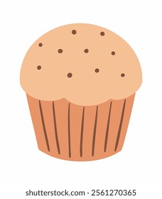 Cupcake cake. Chocolate chips. Confectionery baked goods. Sweets and dessert. Flat vector illustration isolated on white background