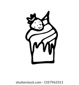 Cupcake cake cute doodle. Yummy icon. Birthday party. Homemade delicious delicacy sweet appetizing food. Birthday celebration cake, yummy dessert symbol. Isolated vector on white