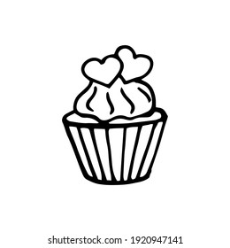 Cupcake cake hand drawing sketch in doodle style isolated on white background. Stock vector illustration. 