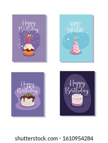 Cupcake cake and hat design, Happy birthday card celebration decoration surprise party anniversay and invitation theme Vector illustration