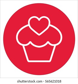 cupcake cake with heart line icon white on red circle