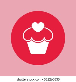 cupcake cake with heart love simple icon on red circle