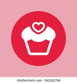cupcake cake with heart love simple icon on red circle