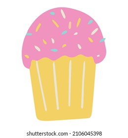 Cupcake, a cake with pink cream and decorative sprinkles
