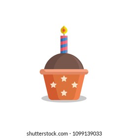 Cupcake with candle birthday cake vector illustration