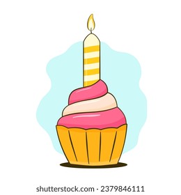 Cupcake with candle. Cartoon. Vector illustration
