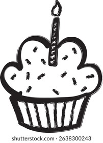 Cupcake and candle with crayon style