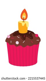 Cupcake with a candle flat illustration