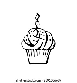 Cupcake Candle Happy Birthday Black White Stock Vector (Royalty Free ...