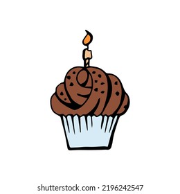 Cupcake with a candle happy birthday isolated on white background