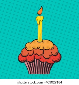 Cupcake with candle painted in pop-art style