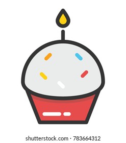 Cupcake with Candle Vector Icon