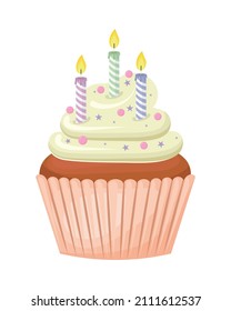 cupcake with candles icon flat