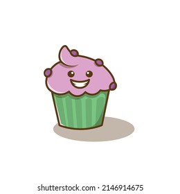 Cupcake with candy ball is a food doodle, cute cartoon, vector illustration. Suitable for children's t-shirt designs, stickers, mascot logos, etc. Hope you like it