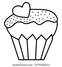 Pastel con dulces en forma de corazón. Ilustración en blanco y negro del vector del doodle.