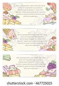 Cupcake card. Invitation of sweat cupcakes. Cupcake background can be used as invitation card for wedding, birthday and other holiday and summer background. Vector illustration.