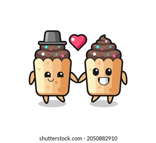cupcake cartoon character couple with fall in love gesture , cute design